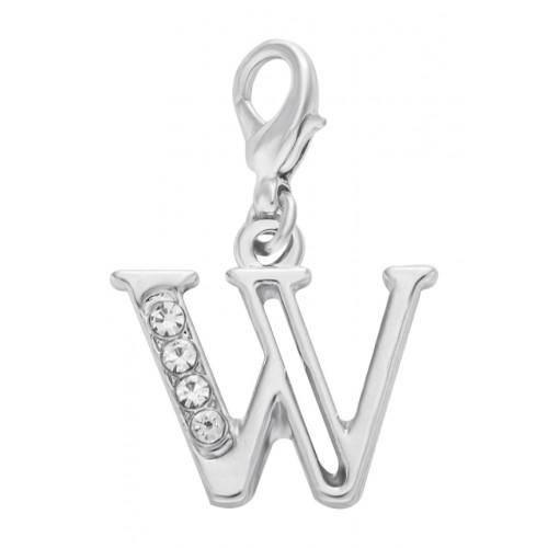 Handmade Personalised Letter W Clip On Charm with Rhinestones
